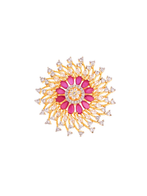 Gold Plated White & Red AD Studded Solar Cocktail Finger Ring