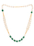 Gold Toned Multi Layered White & Green Pearls Beaded Mala Jewellery Set Earrings