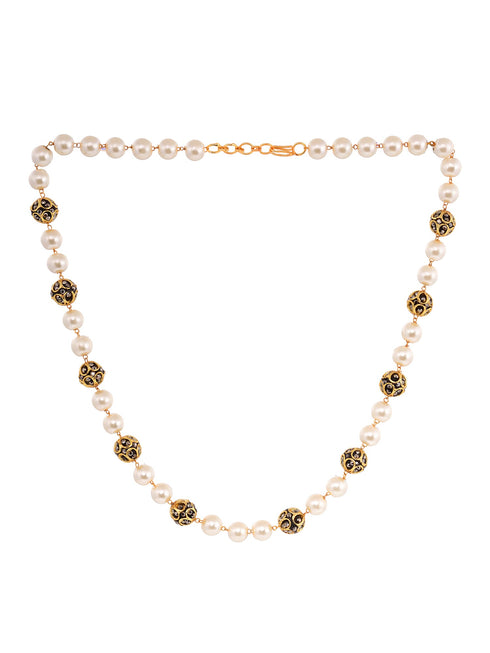 Gold Toned Pearls Beaded Jewellery Set Matching Earrings