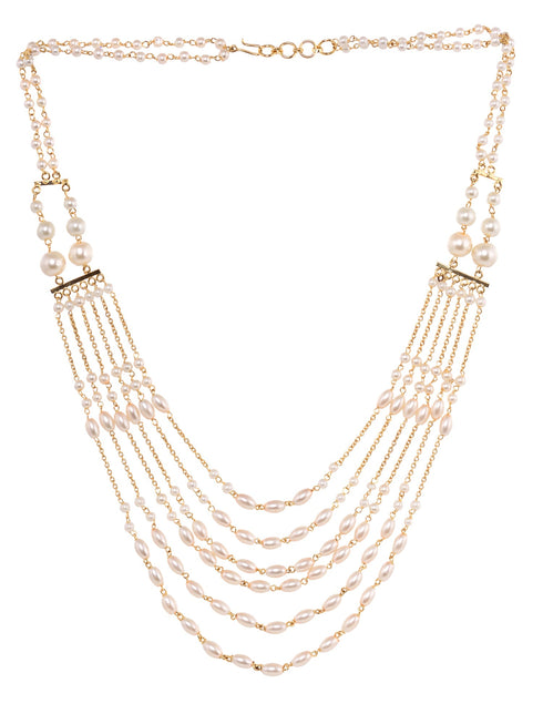 White Pearls Multi Layered Elegant Mala Jewellery Set Dropdown Earrings