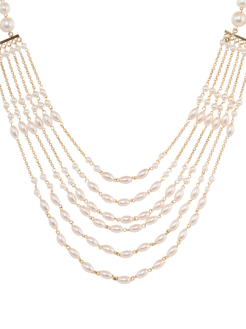 White Pearls Multi Layered Elegant Mala Jewellery Set Dropdown Earrings