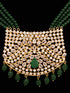 Gold Plated White Polki Green Beads Long Traditional Jewellery Set Dropdown Earrings
