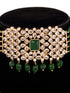 Gold Plated White Polki Green Beads Traditional Choker Jewellery Set