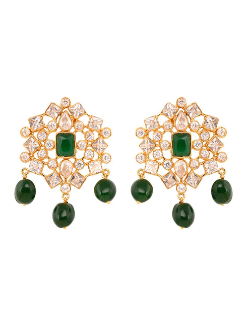 Gold Plated White Polki Green Beads Traditional Choker Jewellery Set