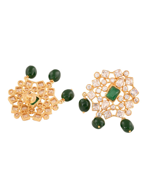 Gold Plated White Polki Green Beads Traditional Choker Jewellery Set