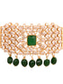 Gold Plated White Polki Green Beads Traditional Choker Jewellery Set