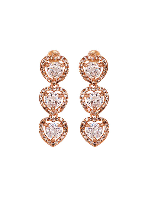 Rose Gold Toned AD Studded Minimal heart Shaped Necklace Jewellery Set Combo
