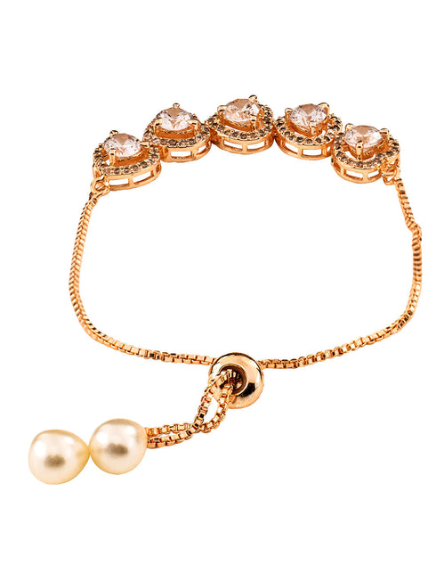 Rose Gold Toned AD Studded Minimal heart Shaped Necklace Jewellery Set Combo