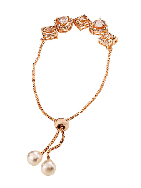 Rose gold Toned AD Studded Minimal Necklace Jewellery Set Combo Wraparound Bracelet