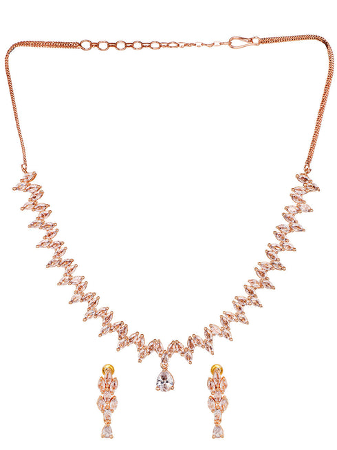 Rose Gold Plated AD Studded Quirky Handcrafted Necklace Jewellery Set