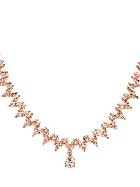 Rose Gold Plated AD Studded Quirky Handcrafted Necklace Jewellery Set