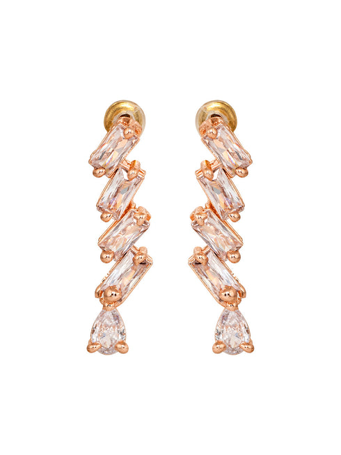 Rose Gold Plated AD Studded Zig Zag Minimal Necklace Jewellery Set