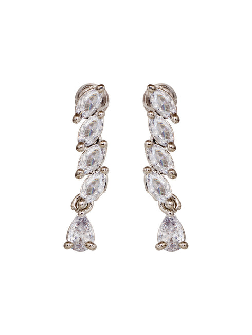 White Rhodium Plated AD Studded Zig Zag Minimal Necklace Jewellery Set