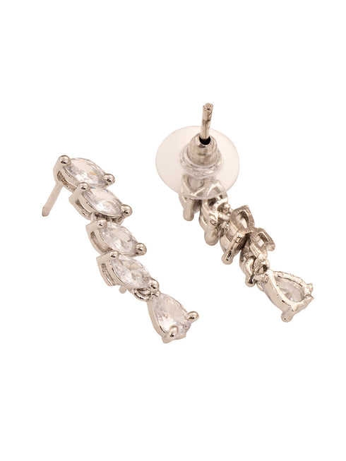 White Rhodium Plated AD Studded Zig Zag Minimal Necklace Jewellery Set