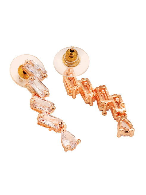 Rose Gold Plated AD Studded Zig Zag Minimal Necklace Jewellery Set