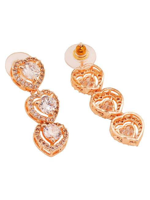 Rose Gold Toned AD Studded Minimal heart Shaped Necklace Jewellery Set Combo