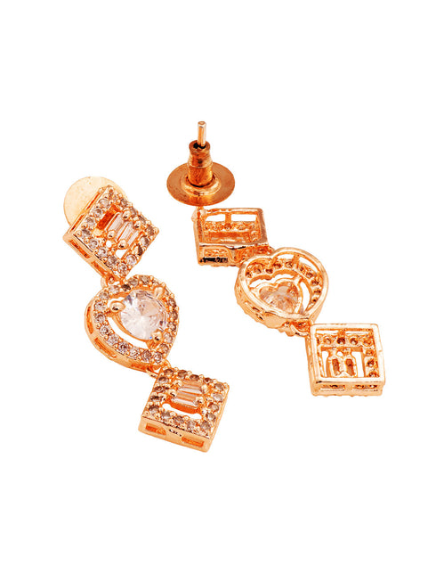 Rose gold Toned AD Studded Minimal Necklace Jewellery Set Combo Wraparound Bracelet