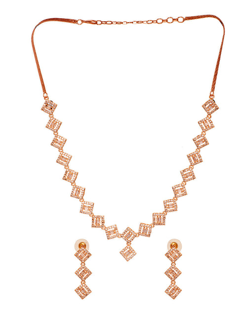Rose Gold Plated AD Studded Square Shaped Jewellery Set Combo Ring & Bracelet
