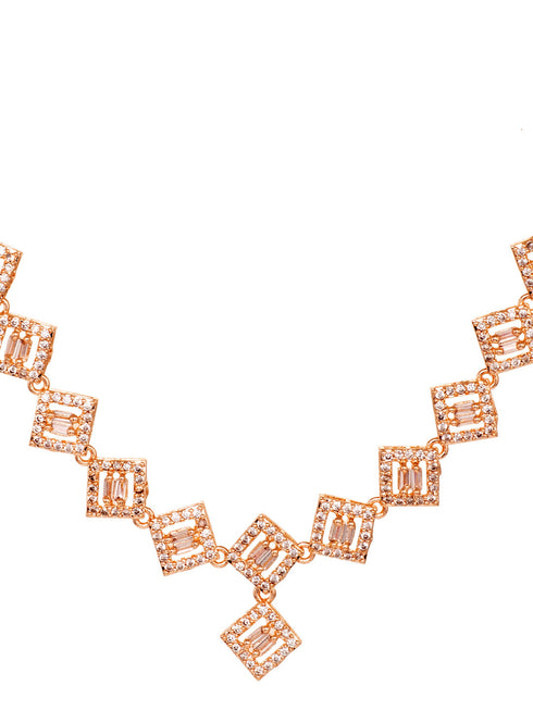 Rose Gold Plated AD Studded Square Shaped Jewellery Set Combo Ring & Bracelet