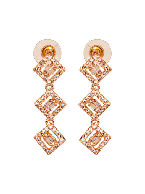 Rose Gold Plated AD Studded Square Shaped Jewellery Set Combo Ring & Bracelet