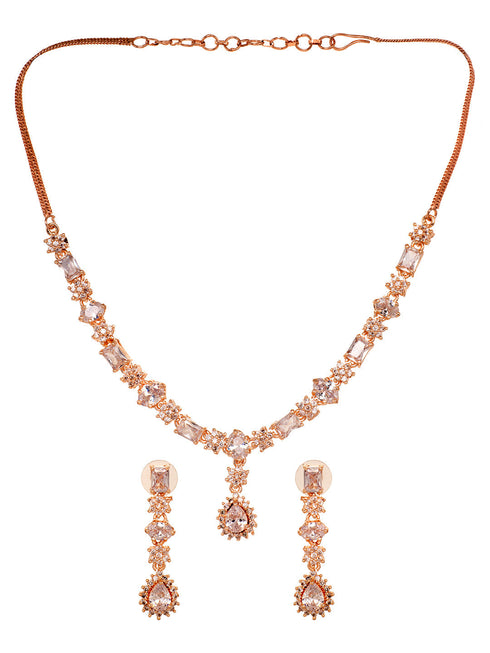 Rose Gold Plated AD Studded Designer Jewellery Set Combo