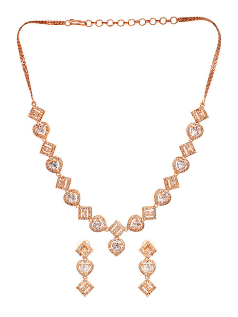 Rose gold Toned AD Studded Minimal Necklace Jewellery Set Combo Wraparound Bracelet