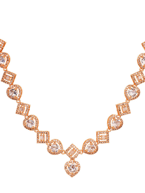 Rose gold Toned AD Studded Minimal Necklace Jewellery Set Combo Wraparound Bracelet