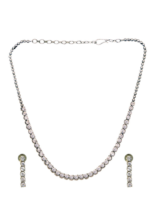 White Rhodium Plated AD studded Necklace Earrings Jewellery Set