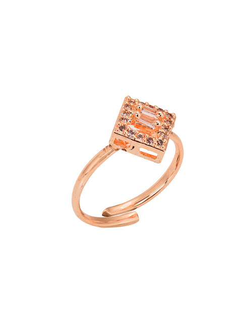 Rose Gold Plated AD Studded Square Shaped Jewellery Set Combo Ring & Bracelet