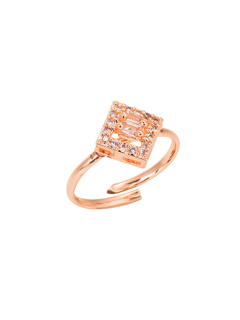 Rose Gold Plated AD Studded Square Shaped Jewellery Set Combo Ring & Bracelet