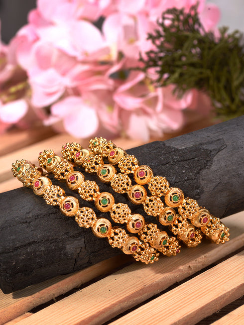 Set Of 2 Gold Plated White AD Studded Handcrafted Designer Bangles