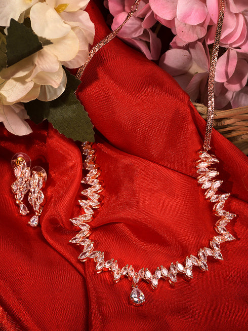 Rose Gold Plated AD Studded Quirky Handcrafted Necklace Jewellery Set