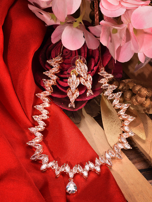 Rose Gold Plated AD Studded Quirky Handcrafted Necklace Jewellery Set