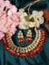 Gold Toned Kundan & Red Bead studded Handcrafted Jewellery Set