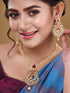 Gold Plated Big pendant style Multi AD studded Peacock design Necklace Earrings Set