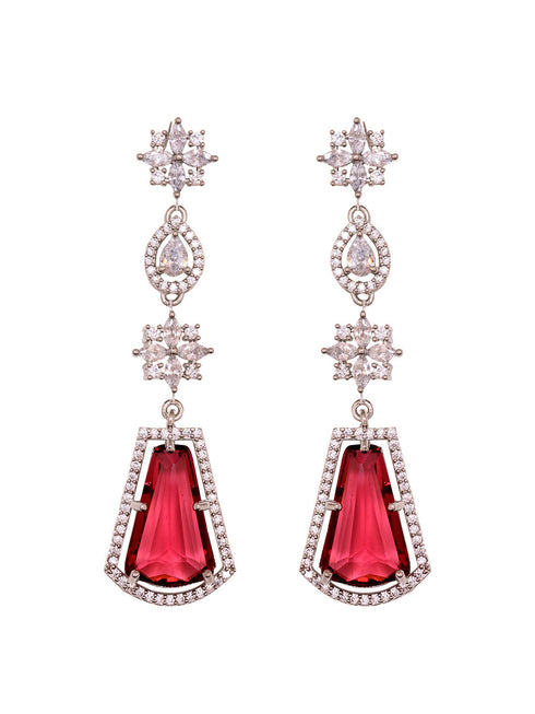 Silver Toned Red AD studded Luxe Haram Necklace Jewellery Set