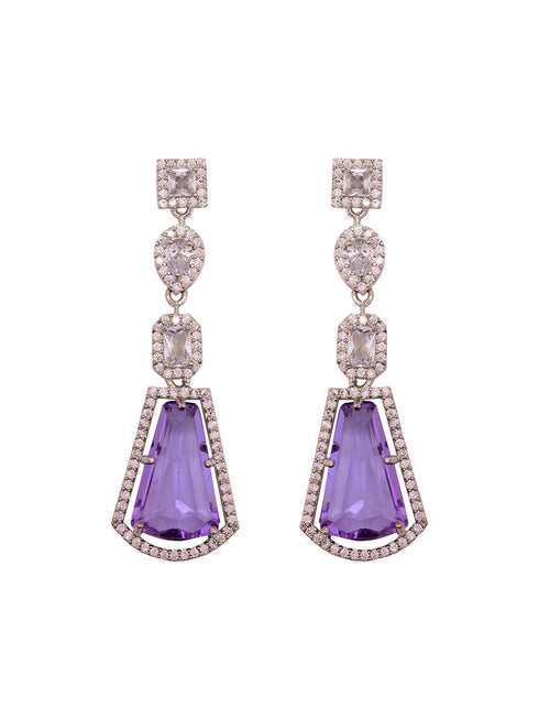 Silver Toned Lavender AD Studded Necklace Jewellery Set