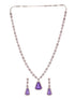Silver Toned Lavender AD Studded Necklace Jewellery Set