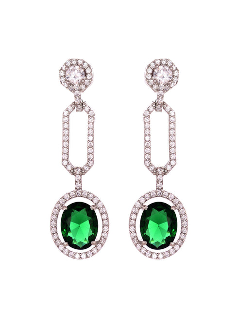 Silver Plated Green AD Studded Statement Link Necklace Jewellery Set