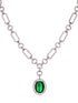 Silver Plated Green AD Studded Statement Link Necklace Jewellery Set