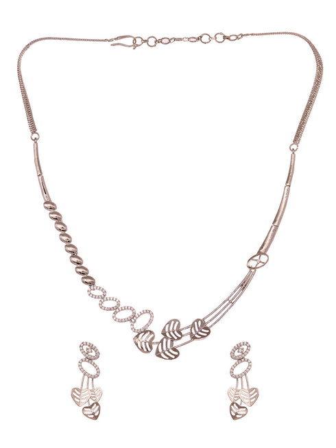 White Silver Toned AD Studded Heart Shape Necklace Jewellery Set