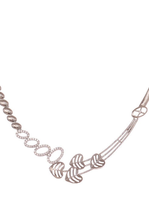 White Silver Toned AD Studded Heart Shape Necklace Jewellery Set