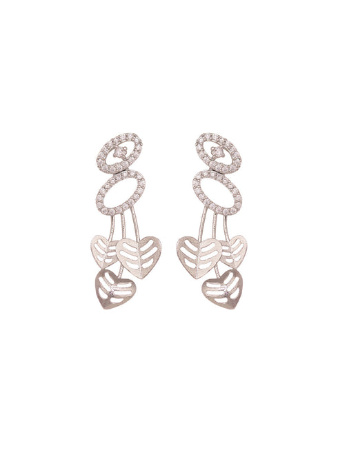 White Silver Toned AD Studded Heart Shape Necklace Jewellery Set