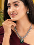 Oxidised Silver Plated Green stone studded Statement Necklace Jewellery Set