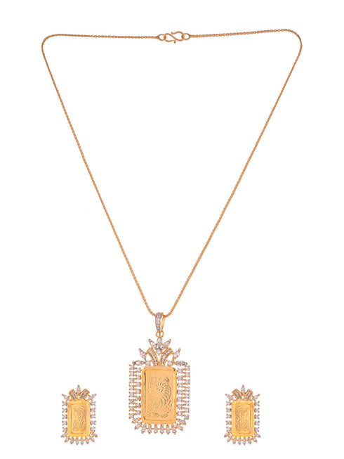 Gold Toned AD Rectangular Ginni Locket Jewellery Set