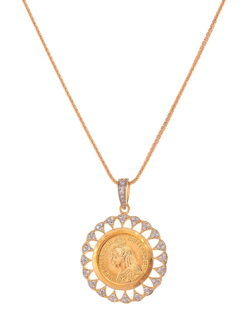 Gold Toned AD Round Ginni Statement Locket Jewellery Set