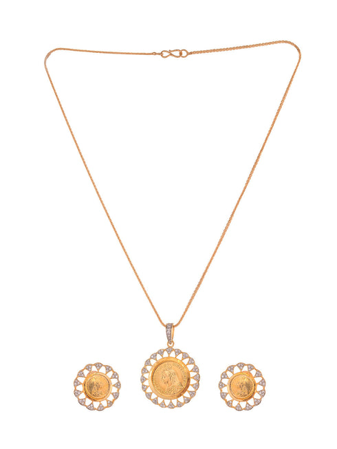 Gold Toned AD Round Ginni Statement Locket Jewellery Set