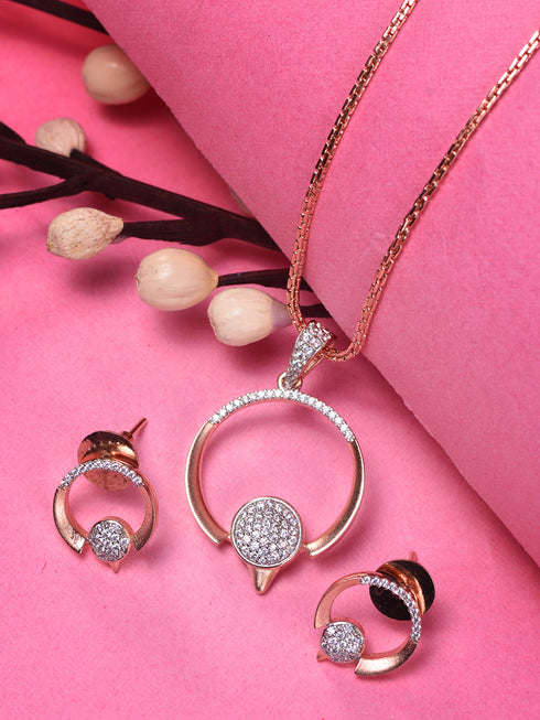 Rose gold Plated Circular Pendant Necklace Set