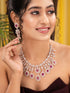 Rose Gold Toned Pink AD Studded Statement Necklace jewellery Set