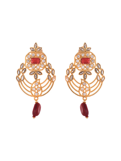 Gold Plated Polki AD studded Red Beads Maala Necklace Set